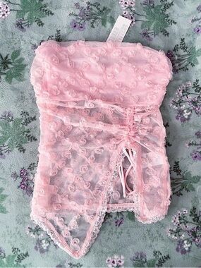 Urban Outfitters Kimchi Blue Rosie Pink Floral Appliqué Tube Top